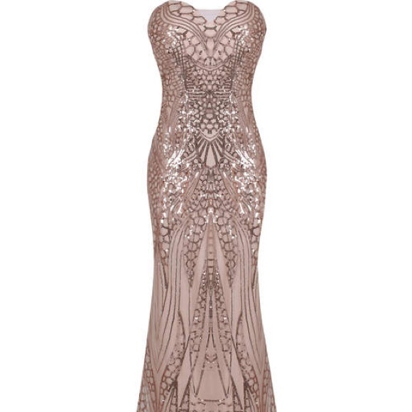 ROSE GOLD SEQUIN ILLUSION MAXI DRESS - Picture 5 of 5